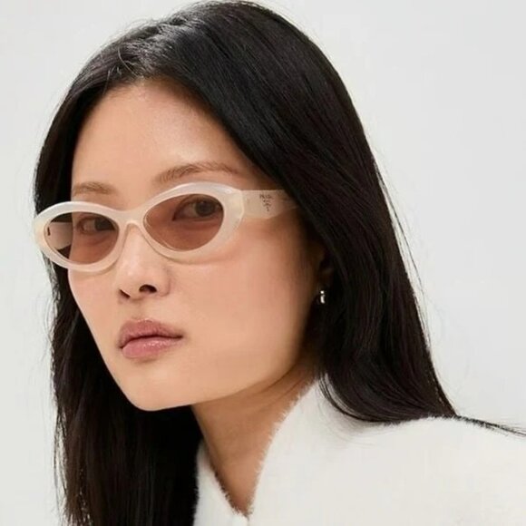 NEW PRADA SUNGLASSES, PRADA PR26ZS 12V4I2 WOMEN OPAL MILK/BROWN OVAL PR 26ZS - Picture 1 of 10